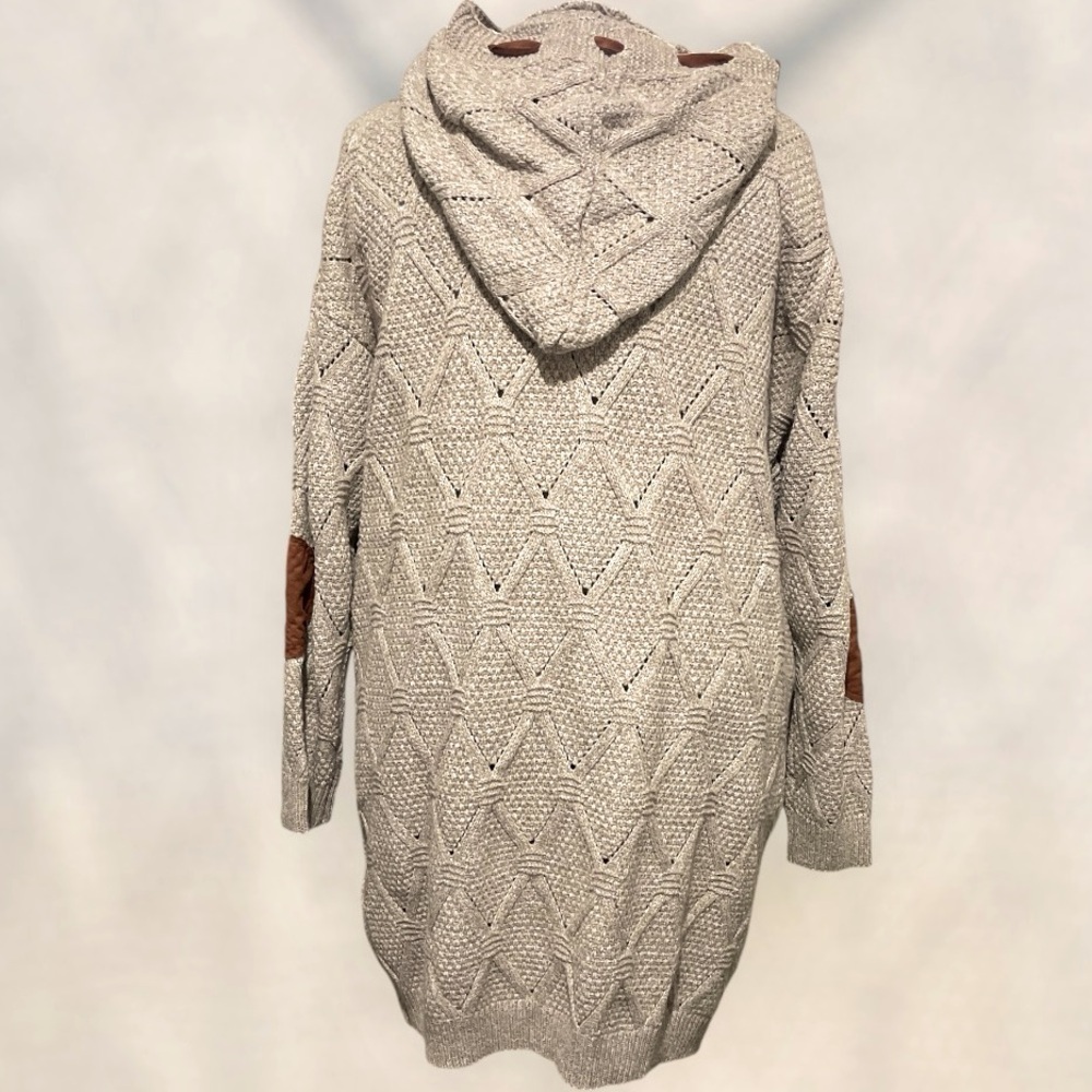 NWT Women's Long Chunky Cardigan Front Knit Sweater Suede Elbow Patch Sleeve 2X - Picture 4 of 6